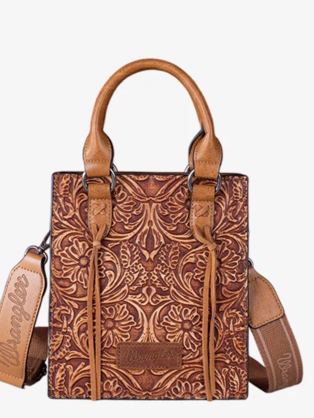 Wrangler Tooled Leather Crossbody Bag in Tan and Brown